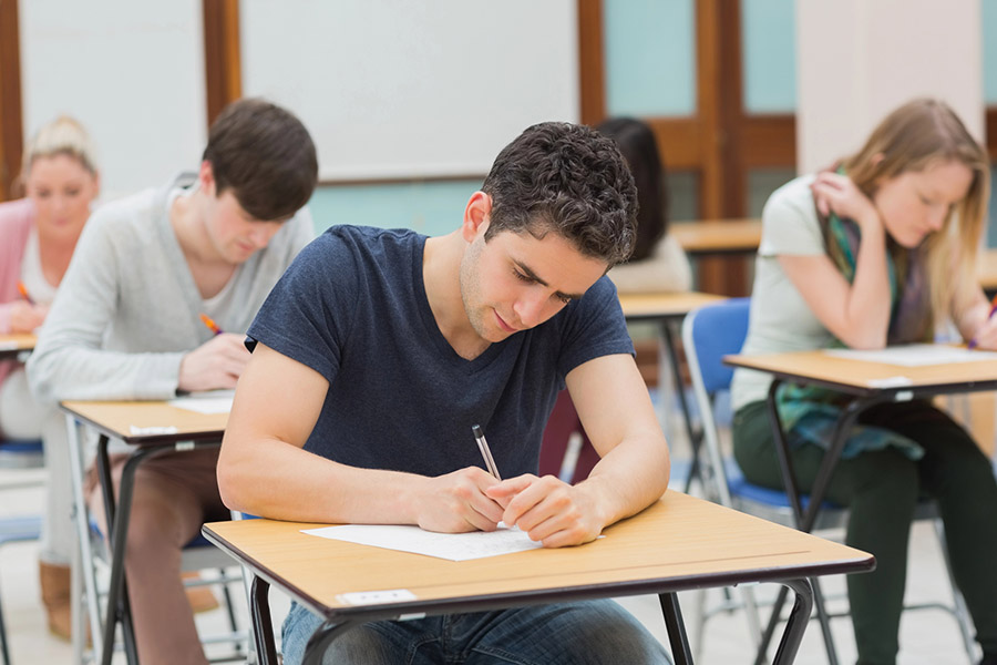 Students taking a test in a classroom in Virginia Beach